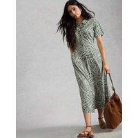 White Stuff Jersey Printed Midi Shirt Dress Green Mix