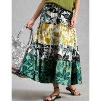 White Stuff Jersey Printed Maxi Tiered Skirt White Mix