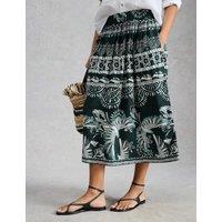 White Stuff Printed Midi A-Line Skirt Green Mix