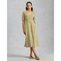 White Stuff Cotton Blend V-Neck Midi Tea Dress Multi