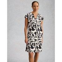 White Stuff Pure Cotton Floral Jersey V-Neck Shift Dress Black Mix