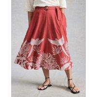 White Stuff Printed Belted Midi A-Line Skirt Pink Mix