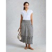 White Stuff Pure Cotton Jersey Printed Maxi A-Line Skirt Black Mix