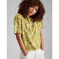 White Stuff Linen Blend Printed Top Green Mix