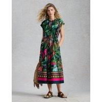 White Stuff Cotton Rich Floral Midi Waisted Dress Green Mix