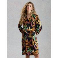 White Stuff Cotton Modal Floral V-Neck Waisted Dress Black Mix