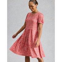 White Stuff Cotton Blend Printed Knee Length Skater Dress Pink Mix