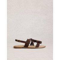 White Stuff Suede Tassel Buckle Ankle Strap Flat Sandals Brown