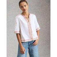 White Stuff Pure Cotton Embroidered Top White Mix