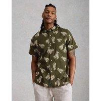 White Stuff Pure Cotton Shrimp Print Short Sleeve Shirt Green Mix