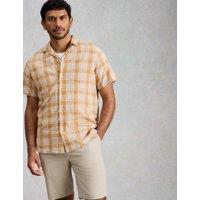 White Stuff Linen Cotton Blend Check Short Sleeve Shirt Yellow Mix