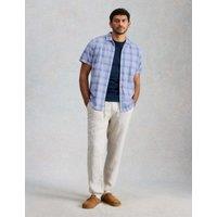 White Stuff Linen Cotton Blend Check Short Sleeve Shirt Blue Mix