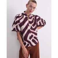 Sportscraft Cotton Rick Colour Block Collared Blouse Red Mix