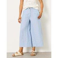 FatFace Pure Linen Wide Leg Cropped Trousers Blue