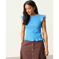 FatFace Pure Cotton Shirred T-Shirt Blue