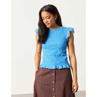 FatFace Pure Cotton Shirred T-Shirt Blue