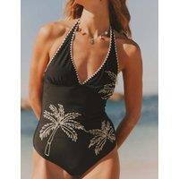 FatFace Cornelli Embroidered Padded Swimsuit Black Mix