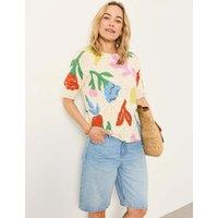 FatFace Pure Cotton Floral Knitted Top Ivory Mix