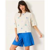 FatFace Cotton Rich Embroidered T-Shirt Ivory Mix