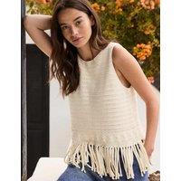 RO&ZO Pure Cotton Textured Fringed Knitted Top Cream