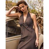RO&ZO Polka Dot Halter Neck Midaxi Column Dress Brown Mix