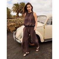 RO&ZO Modal Rich Drawstring Wide Leg Trousers Brown