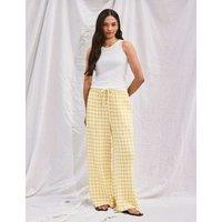 RO&ZO Cheesecloth Check Drawstring Wide Leg Trousers Yellow Mix