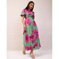 RO&ZO Cotton Rich Floral Puff Sleeve Midaxi Dress Green Mix