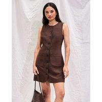 RO&ZO Button Front Mini Shift Dress with Linen Brown