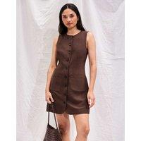 RO&ZO Button Front Mini Shift Dress with Linen Brown