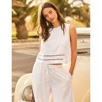 RO&ZO Cotton Blend Ladder Lace Cropped Shell Top White