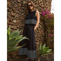 RO&ZO Pure Cotton Contrast Stitch Maxi Skirt Black Mix