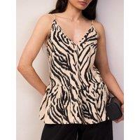 RO&ZO Zebra Print Longline Peplum Cami Top Black Mix