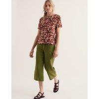 Seasalt Cornwall Pure Cotton Wide Leg Cropped Culottes Medium Green