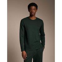 Boss Cotton Rich Waffle Long Sleeve T-Shirt Dark Green