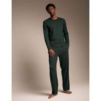Boss Cotton Rich Waffle Pyjama Bottoms Dark Green