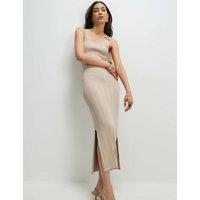 River Island Ribbed Knitted Bodycon Midi Dress Stone