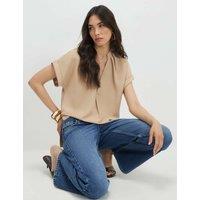 River Island Woven Notch Neck Stepped Hem T-Shirt Brown