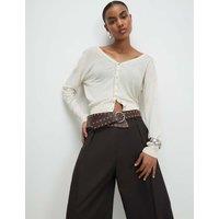 River Island V-Neck Button Through Cardigan with Linen Cream