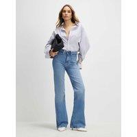 River Island High Waisted Relaxed Flared Jeans Blue Denim
