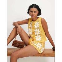 River Island Pure Cotton Floral Embroidered Waistcoat Yellow Mix