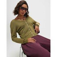 River Island V-Neck Button Through Cardigan with Linen Khaki