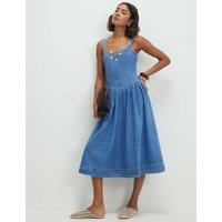 River Island Denim Seamed Midi Swing Dress Blue Denim