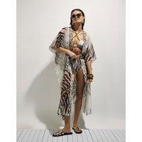 River Island Animal Print Kaftan Beach Dress Cream Mix