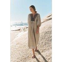 Monsoon Pure Cotton Embroidered Notch Neck Midi Tea Dress Ivory