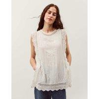 Monsoon Embroidered Lace Round Neck Blouse White