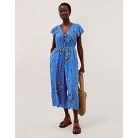 Monsoon Floral Tie Detail Culotte Jumpsuit Blue Mix