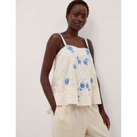 Monsoon Pure Cotton Embroidered Square Neck Cami Top Ivory