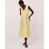 Monsoon Pure Cotton V-Neck Cutwork Midi Swing Dress Yellow