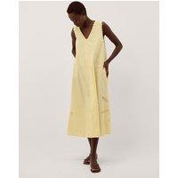 Monsoon Pure Cotton V-Neck Cutwork Midi Swing Dress Yellow